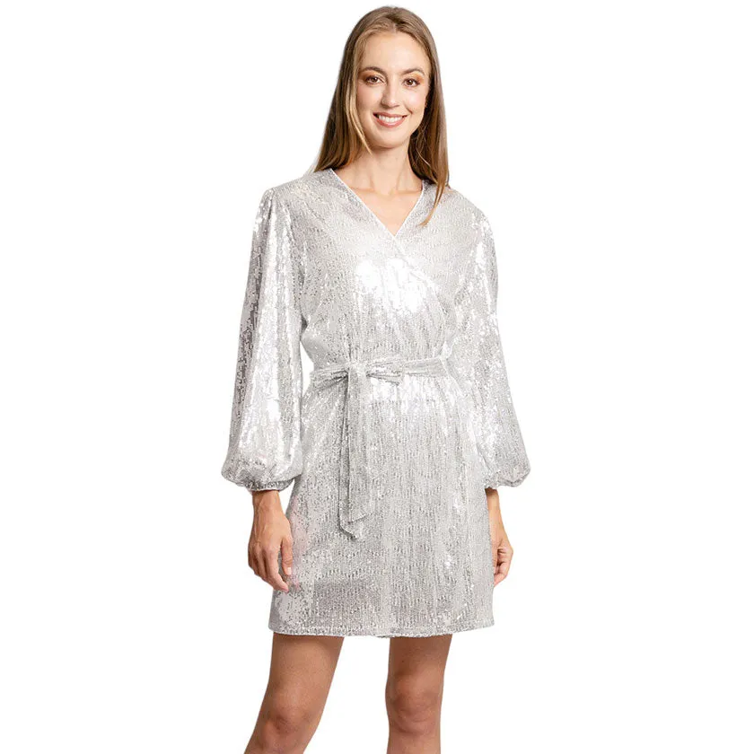 Sequin Balloon Sleeves Belt Cover Up Poncho