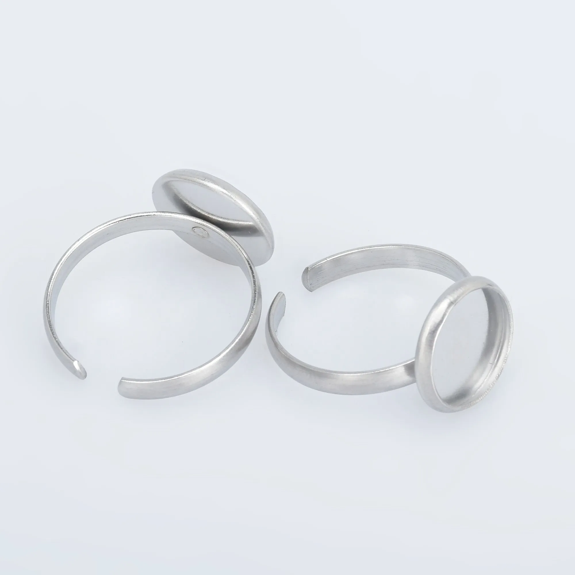 Stainless Steel Adjustable Ring Bezels Ring Blank fit 8/10/12mm Round Cabochon Rings Findings 10pcs 102864