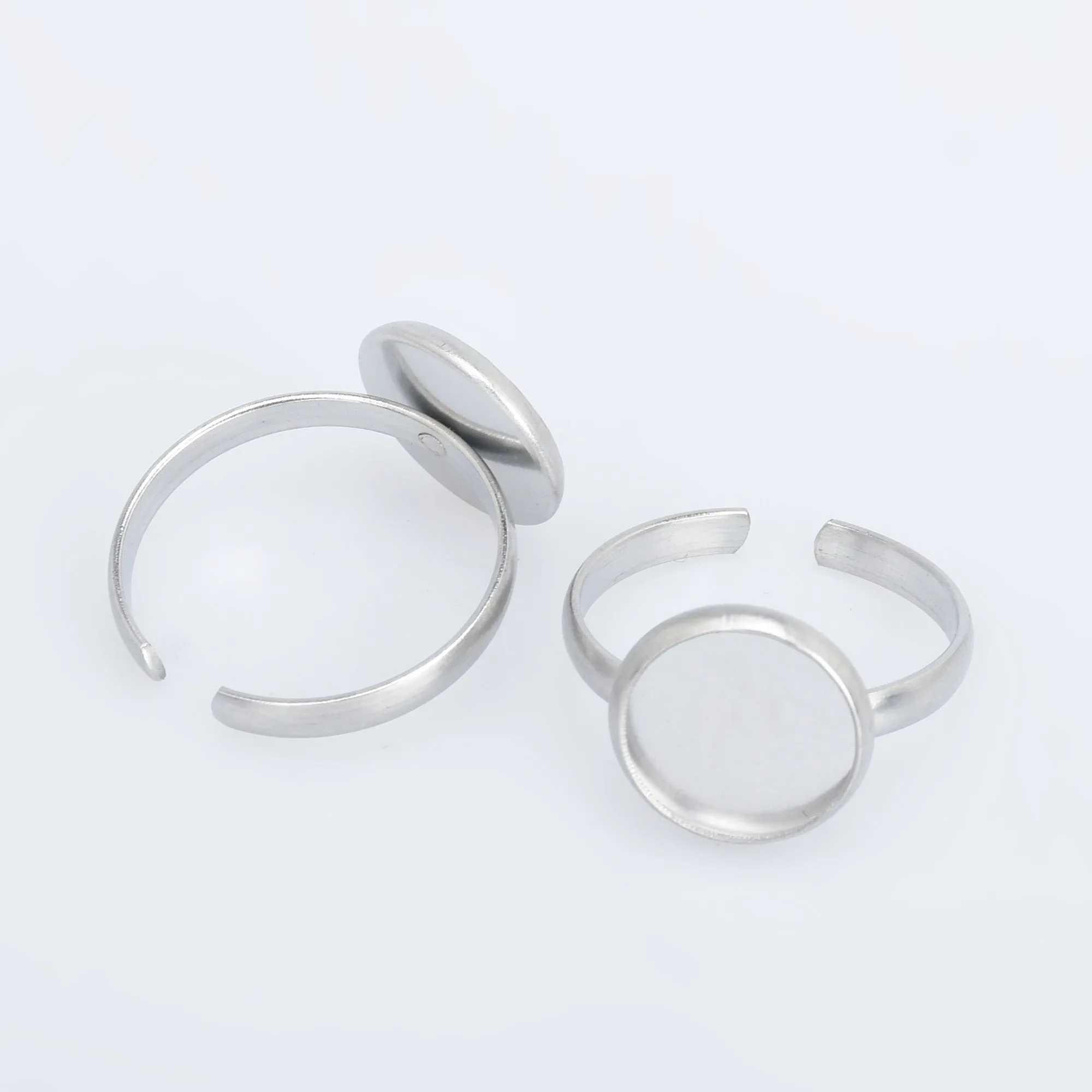 Stainless Steel Adjustable Ring Bezels Ring Blank fit 8/10/12mm Round Cabochon Rings Findings 10pcs 102864