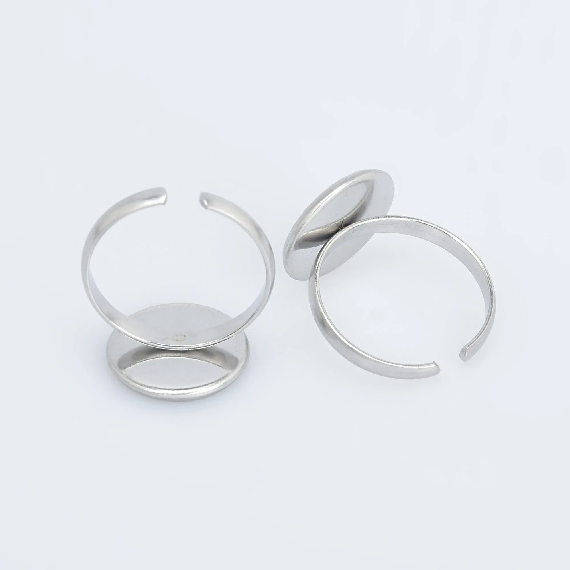 Stainless Steel Adjustable Ring Bezels Ring Blank fit 8/10/12mm Round Cabochon Rings Findings 10pcs 102864