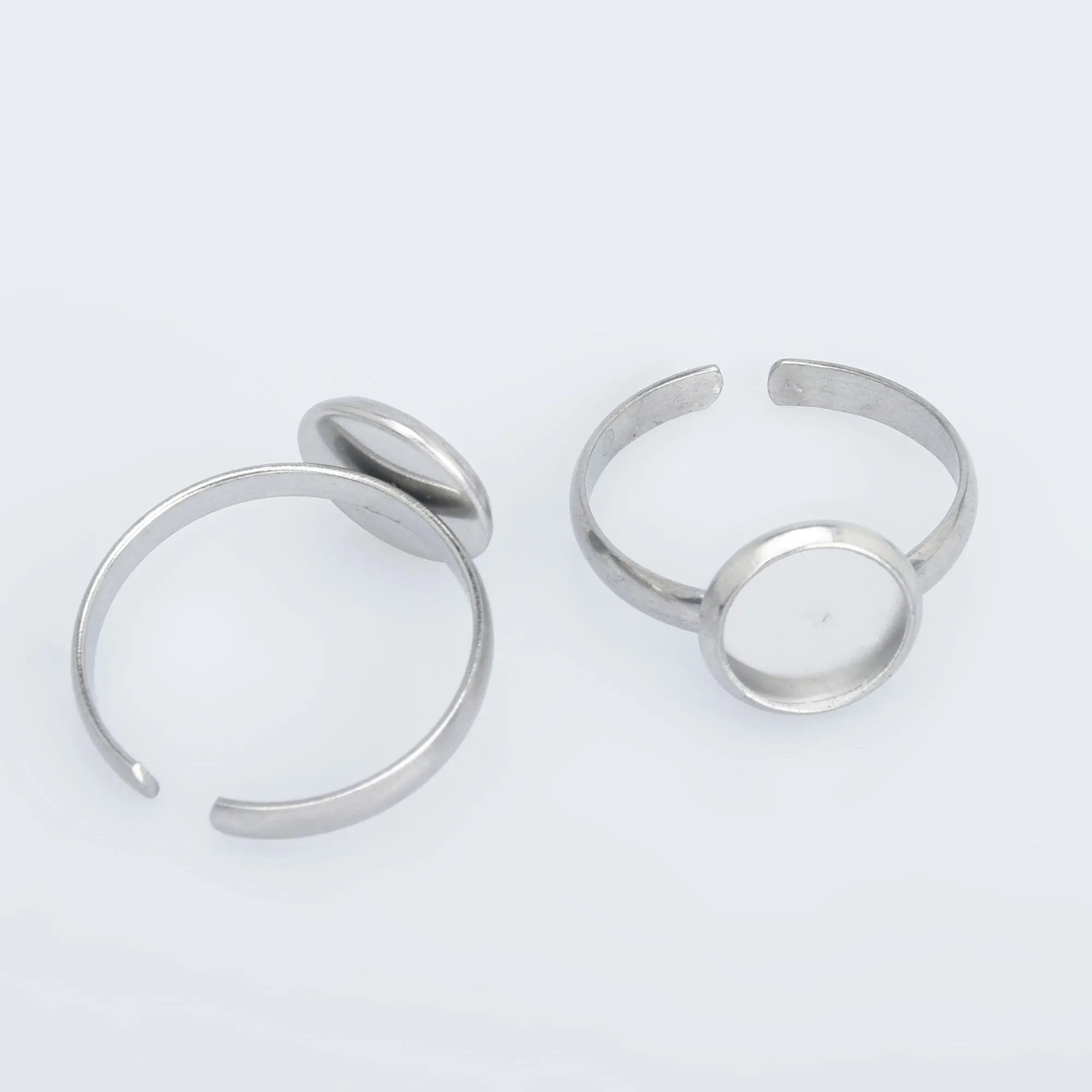 Stainless Steel Adjustable Ring Bezels Ring Blank fit 8/10/12mm Round Cabochon Rings Findings 10pcs 102864