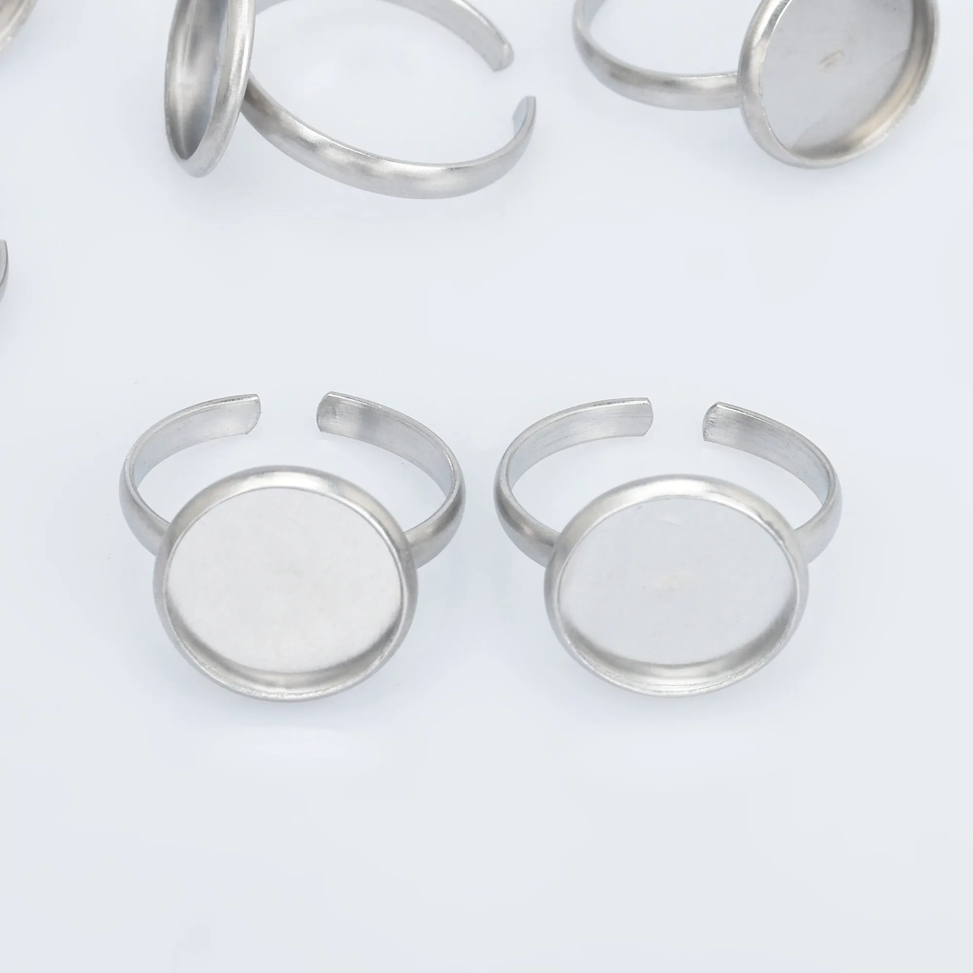 Stainless Steel Adjustable Ring Bezels Ring Blank fit 8/10/12mm Round Cabochon Rings Findings 10pcs 102864