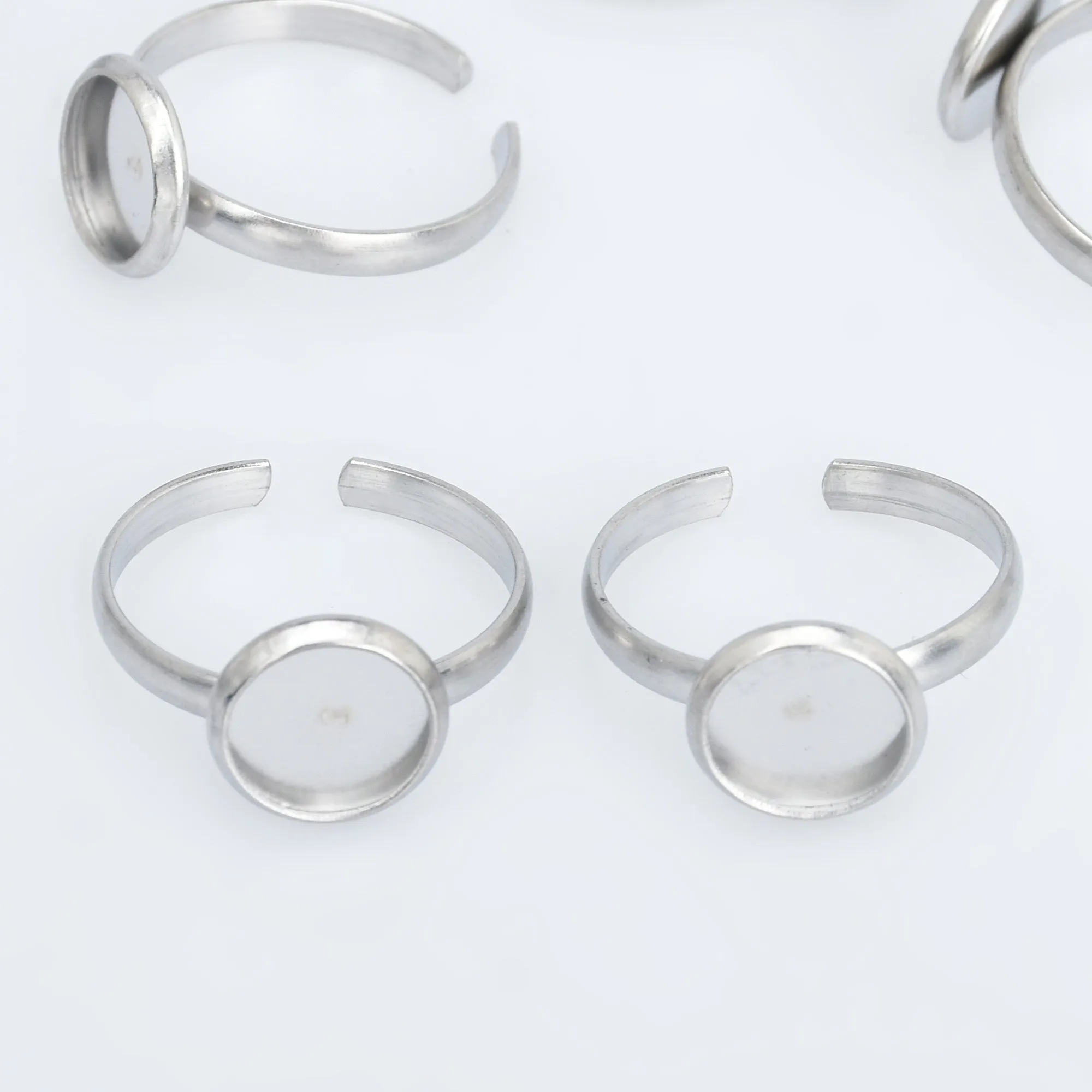 Stainless Steel Adjustable Ring Bezels Ring Blank fit 8/10/12mm Round Cabochon Rings Findings 10pcs 102864