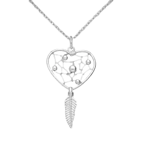 Sterling Silver Heart Dream Catcher Necklace