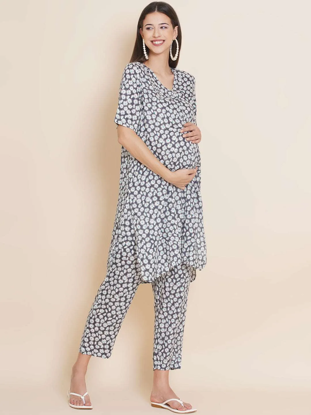 Straight floral Maternity and Nursing Kurta