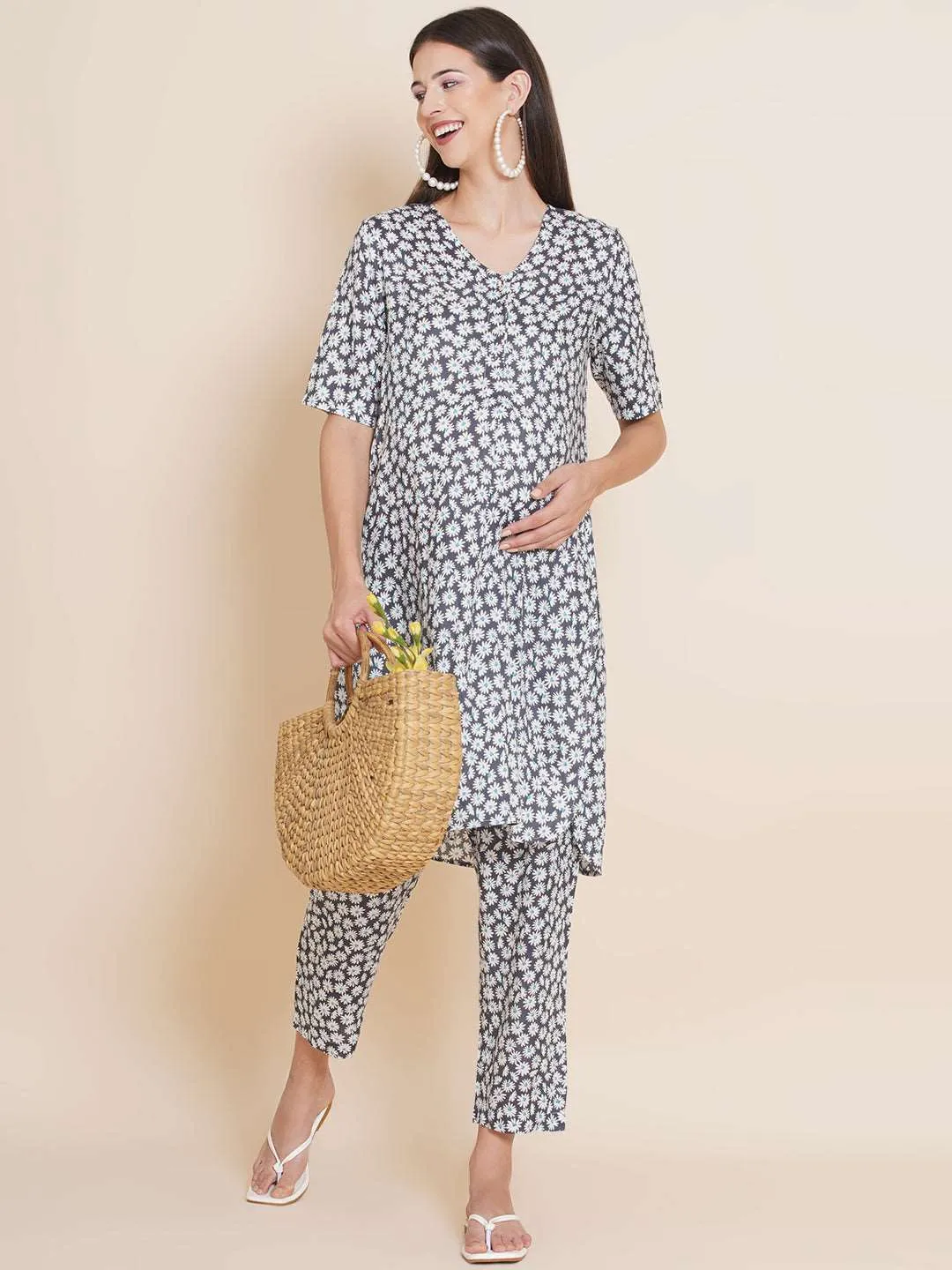 Straight floral Maternity and Nursing Kurta