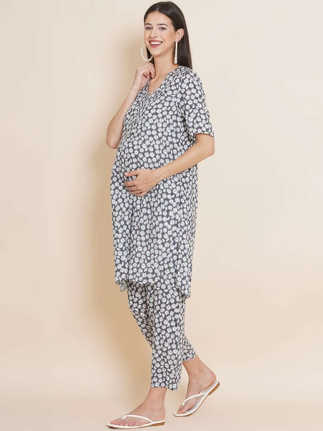 Straight floral Maternity and Nursing Kurta