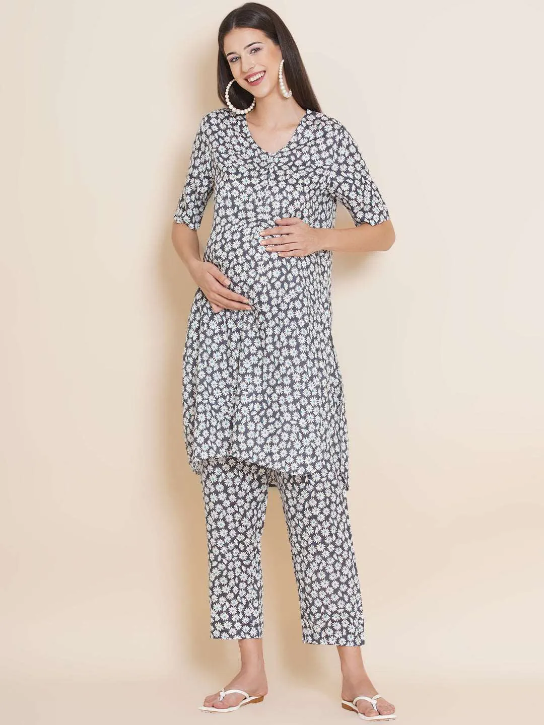 Straight floral Maternity and Nursing Kurta