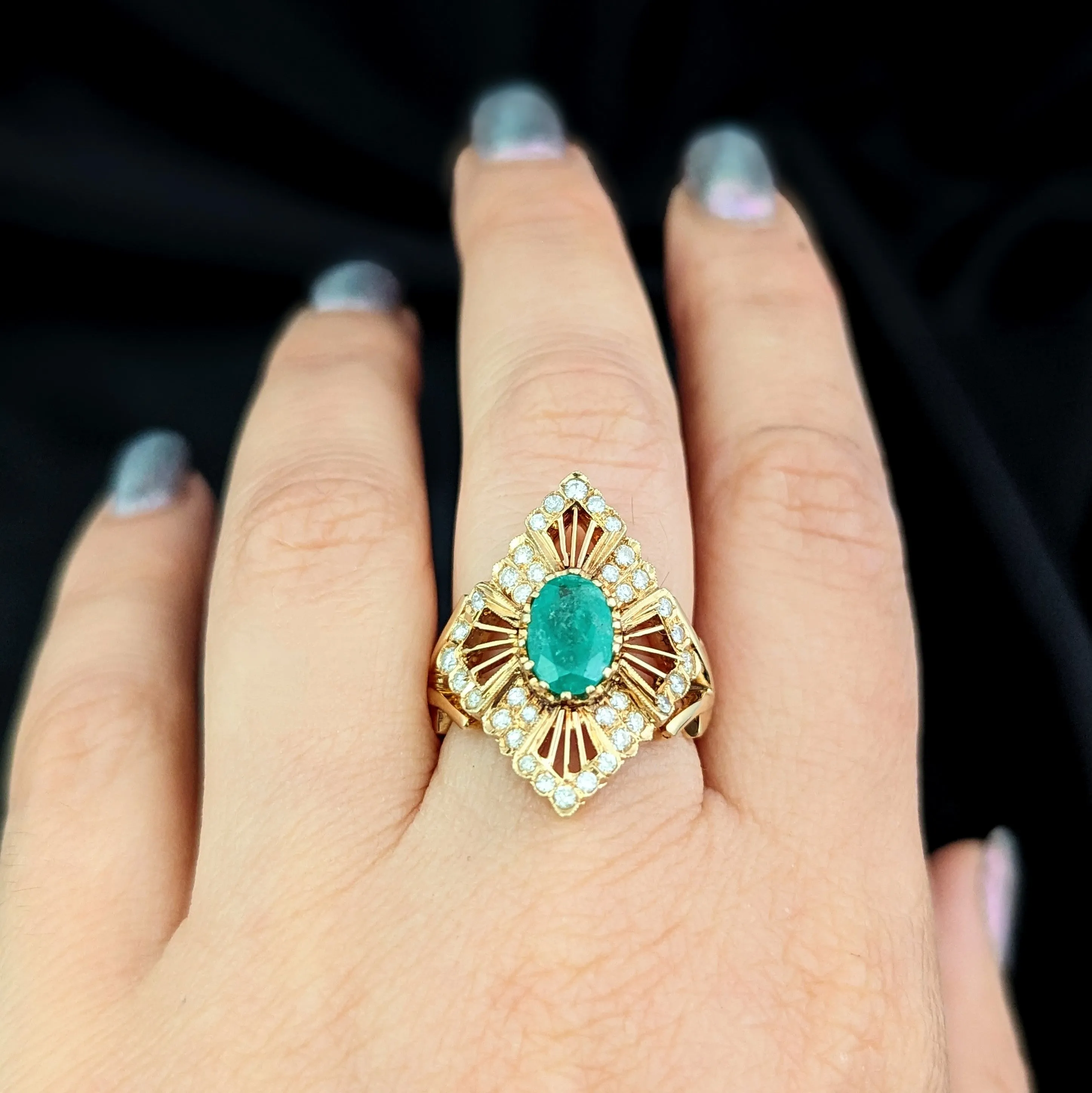 The Otranto - Vintage Emerald Diamond 14k Gold Cocktail Ring