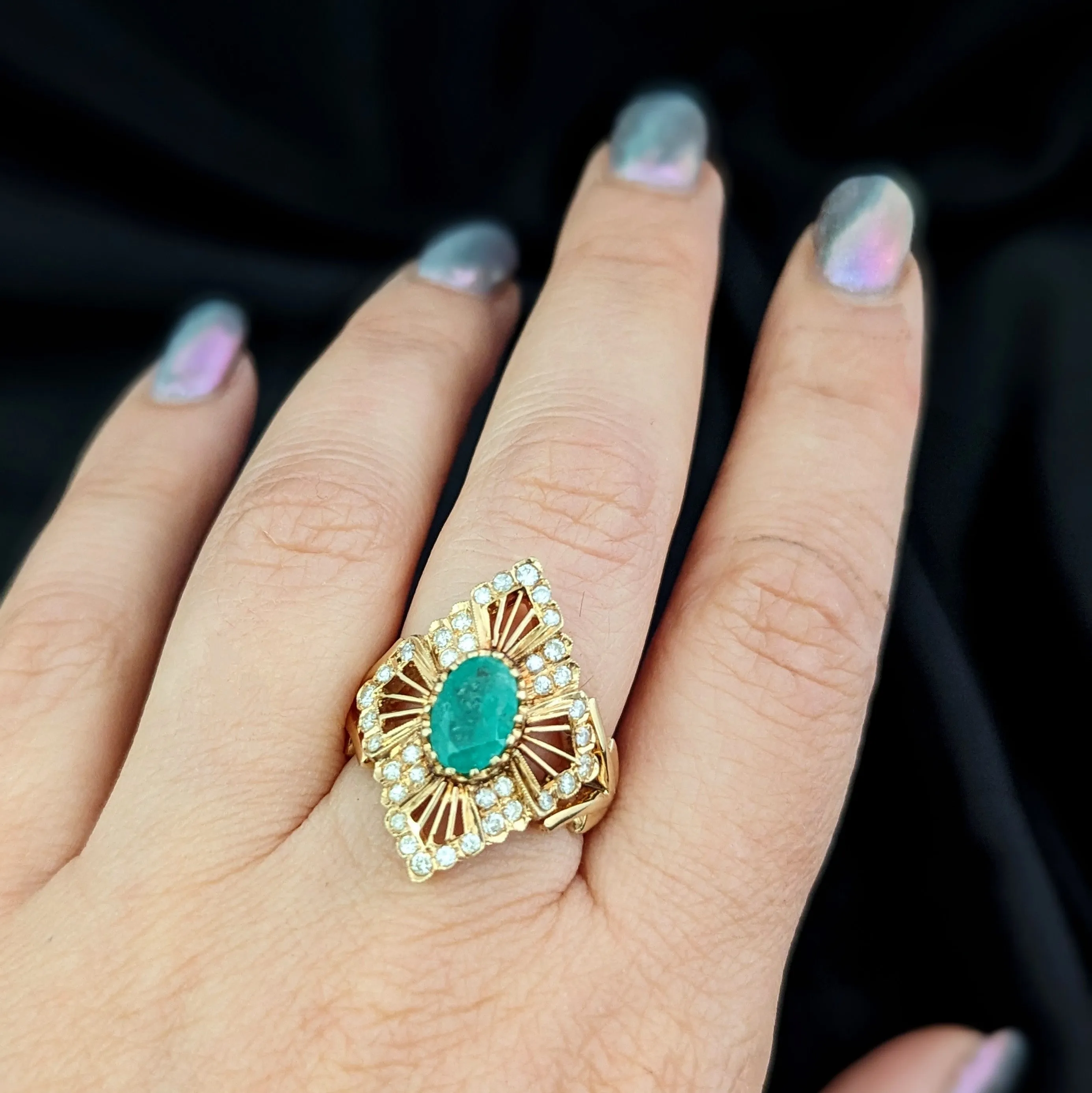 The Otranto - Vintage Emerald Diamond 14k Gold Cocktail Ring