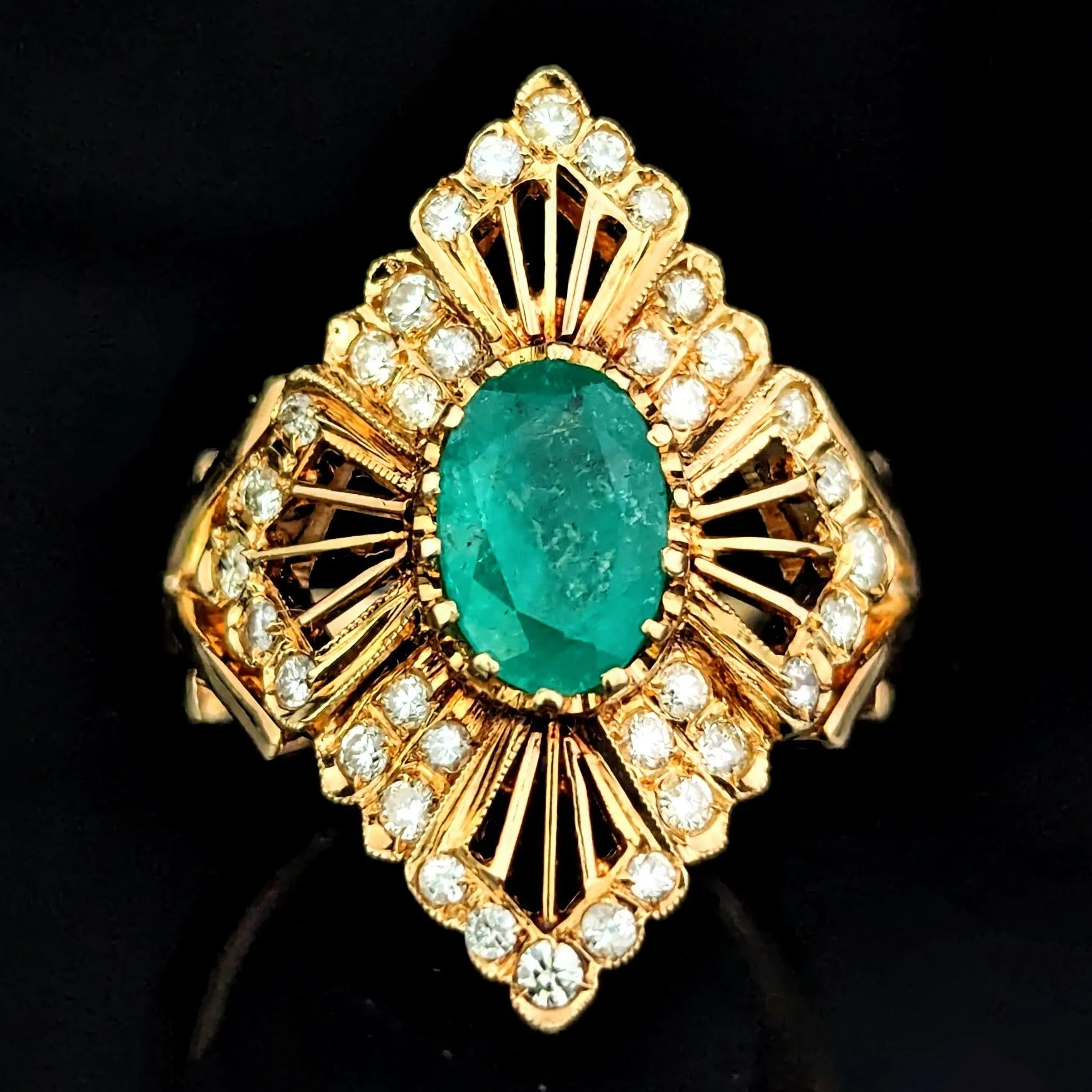 The Otranto - Vintage Emerald Diamond 14k Gold Cocktail Ring