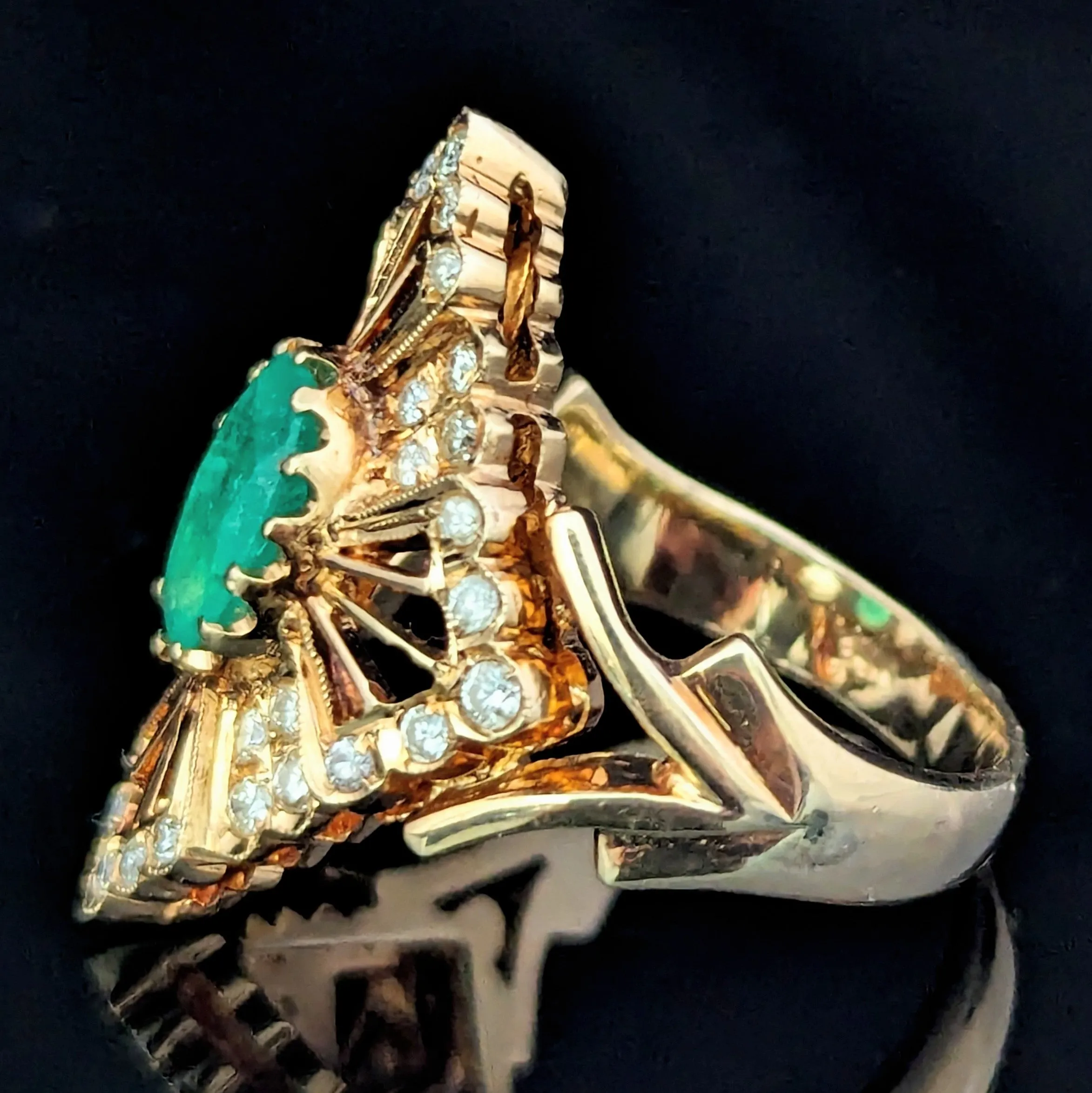 The Otranto - Vintage Emerald Diamond 14k Gold Cocktail Ring