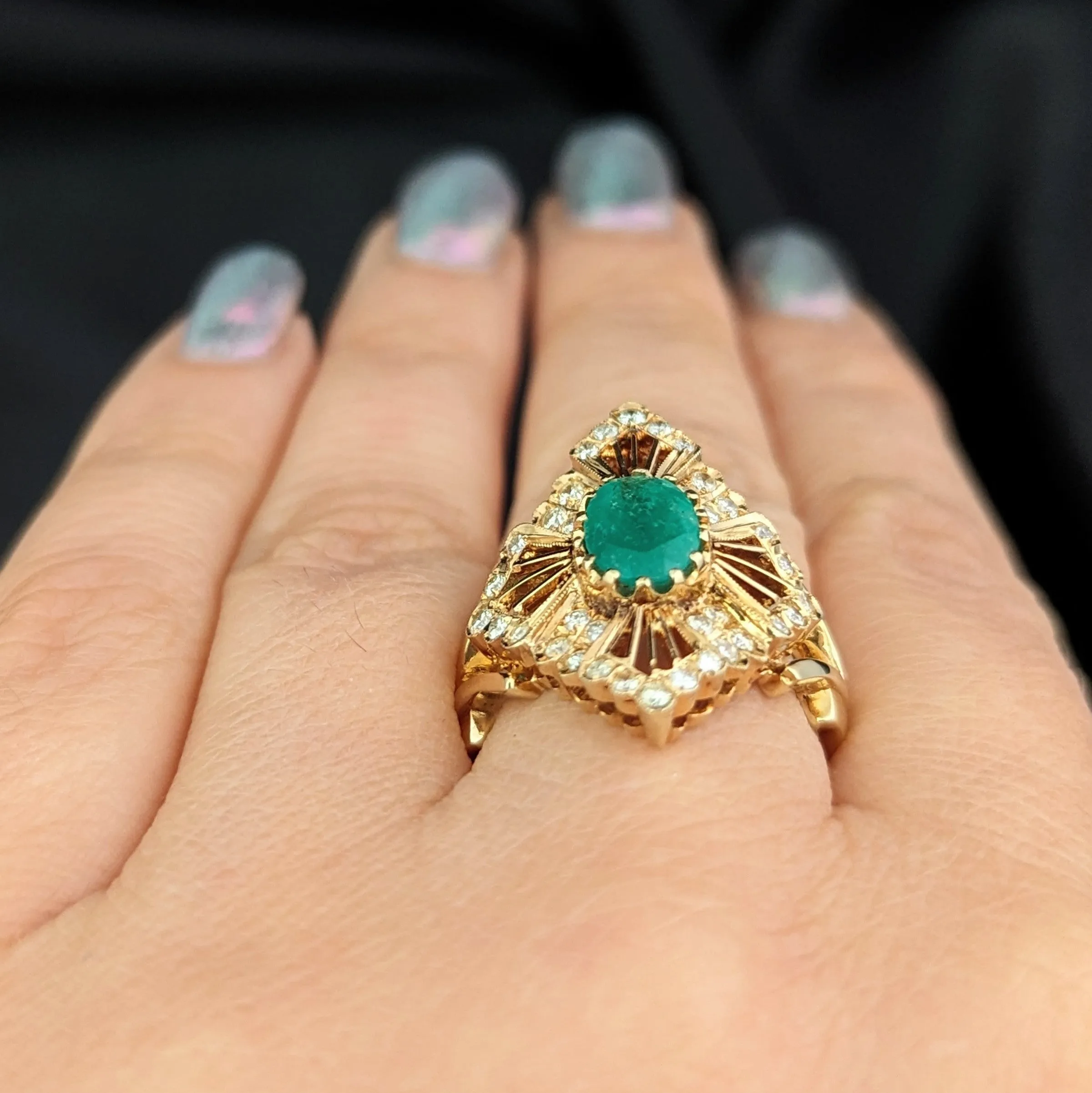 The Otranto - Vintage Emerald Diamond 14k Gold Cocktail Ring