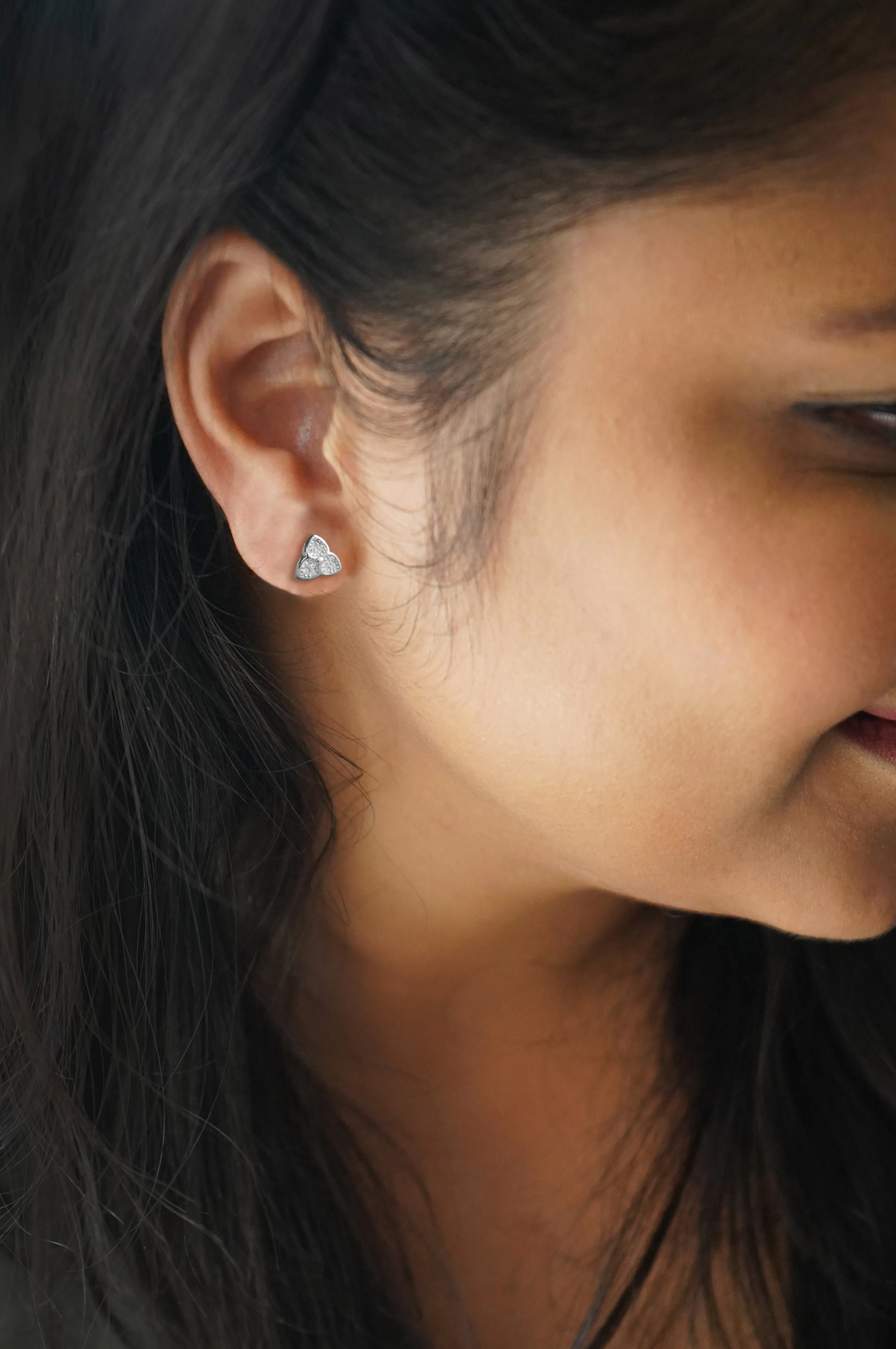 Tri-Petal Flower Rose Gold Plated Sterling Silver Earrings