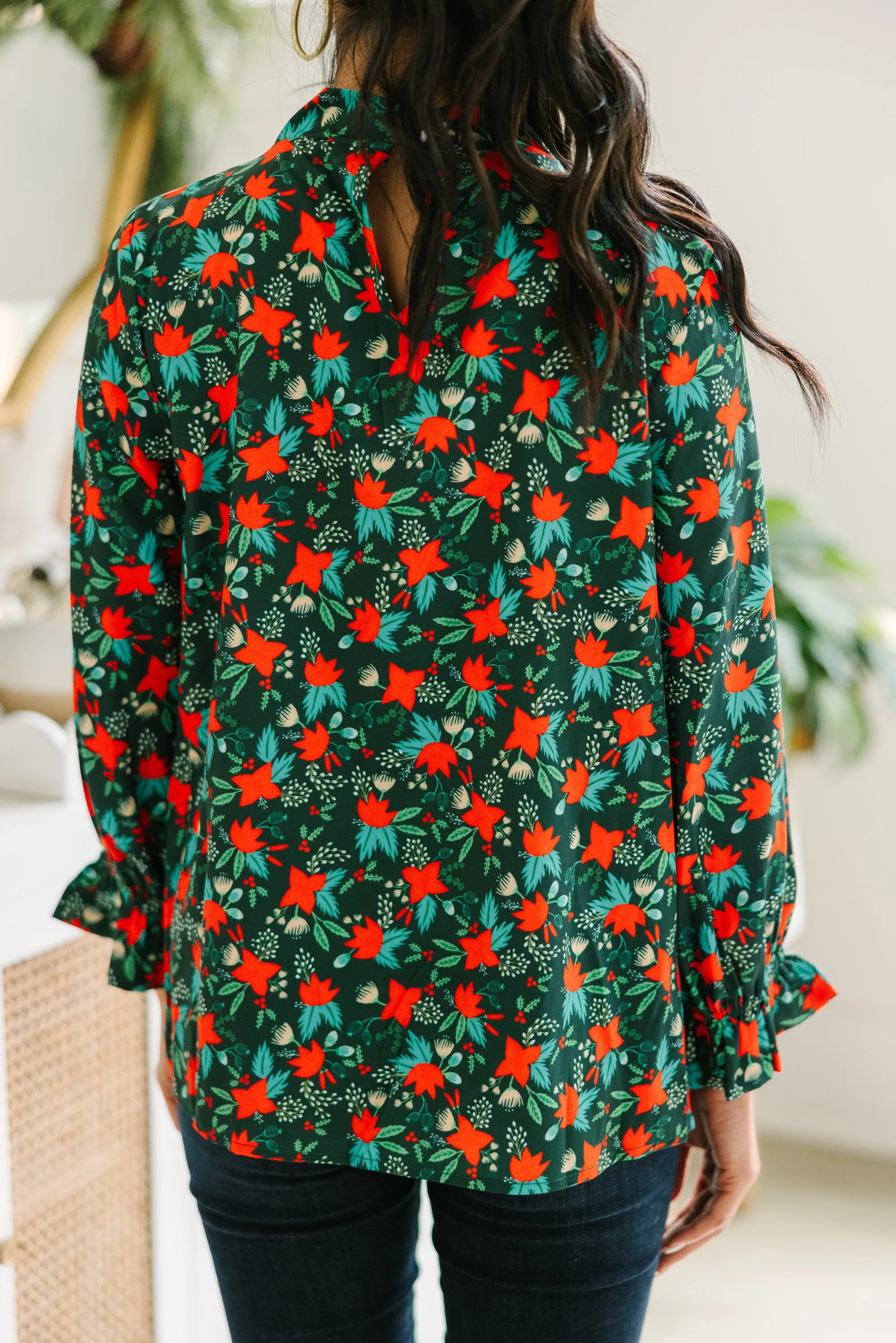 Tried And True Emerald Green Holly Ruffled Blouse