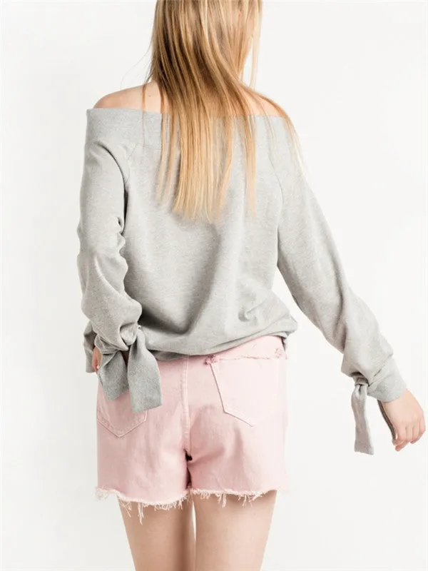 Unique Design Sleeves Off the Shoulder Pullover Sweatshirt