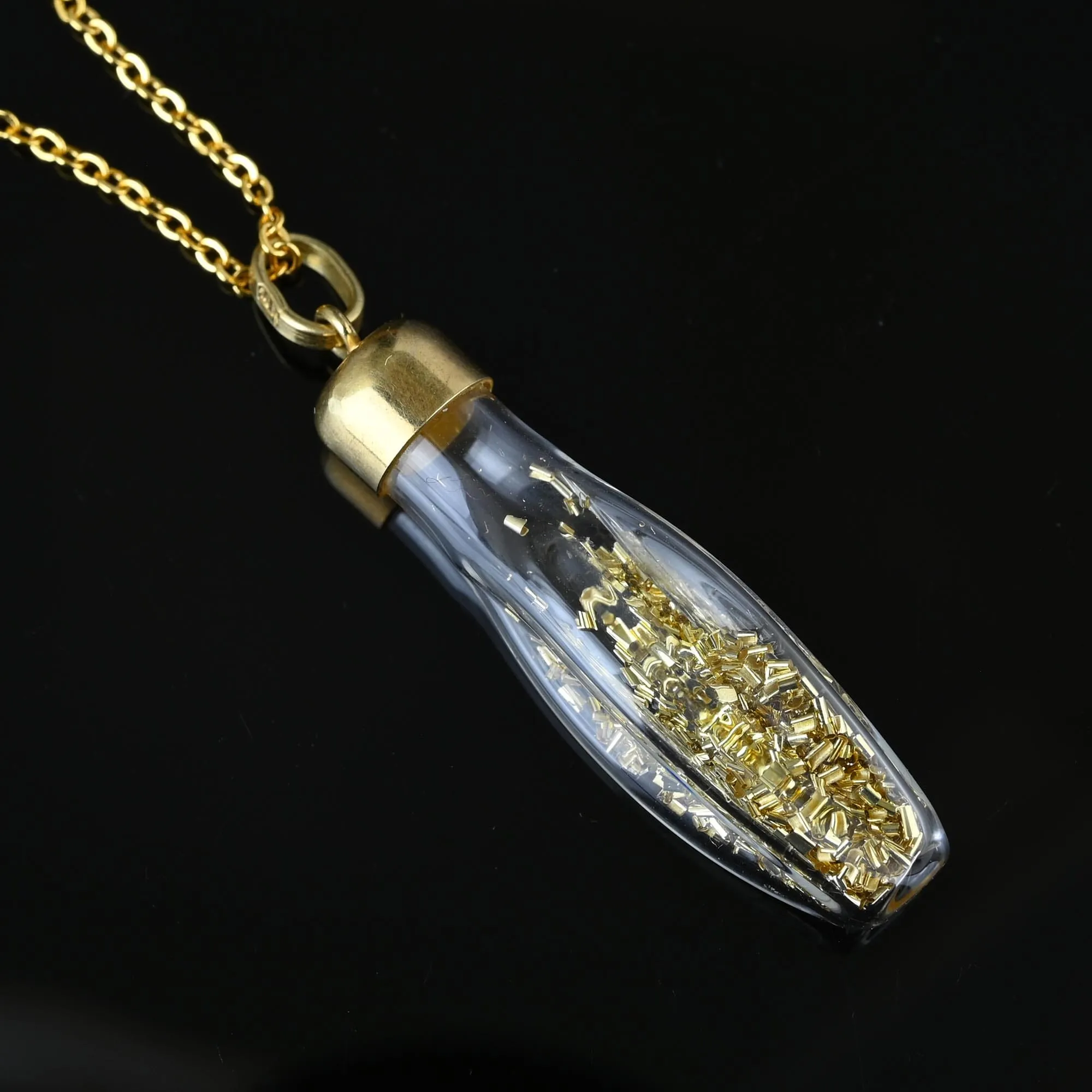 Vintage 14K Gold Flakes Glass Shaker Bottle Pendant