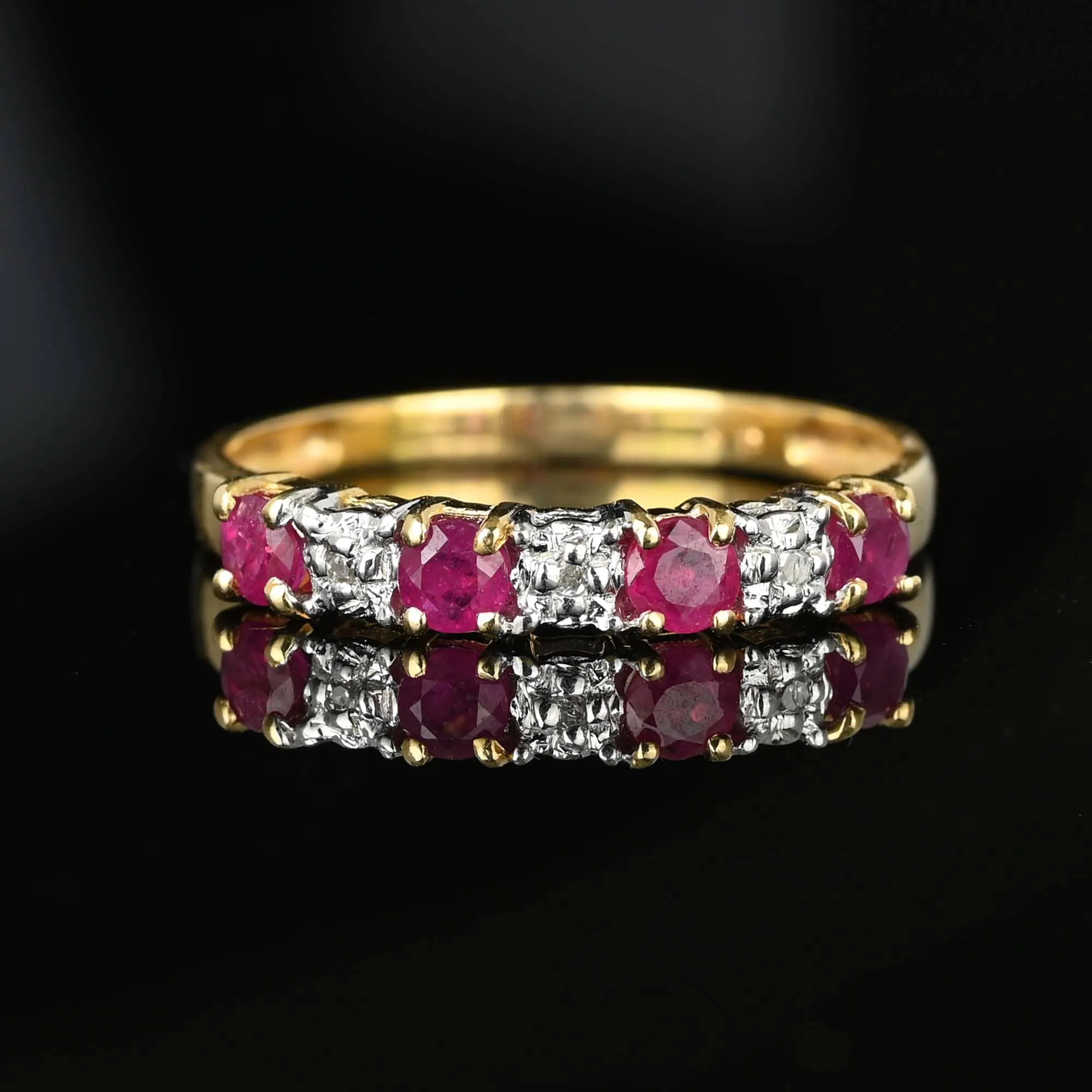 Vintage 14K Gold Half Eternity Diamond Ruby Ring Band