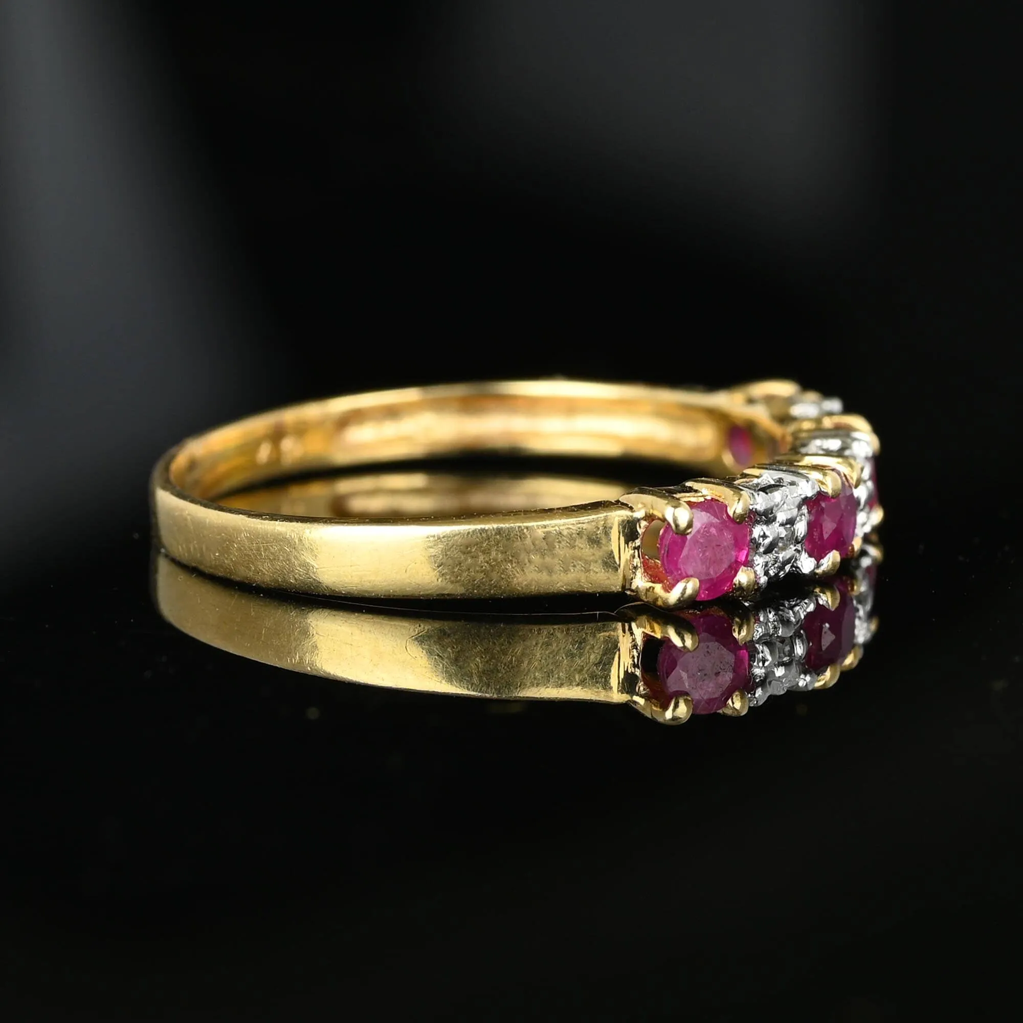 Vintage 14K Gold Half Eternity Diamond Ruby Ring Band