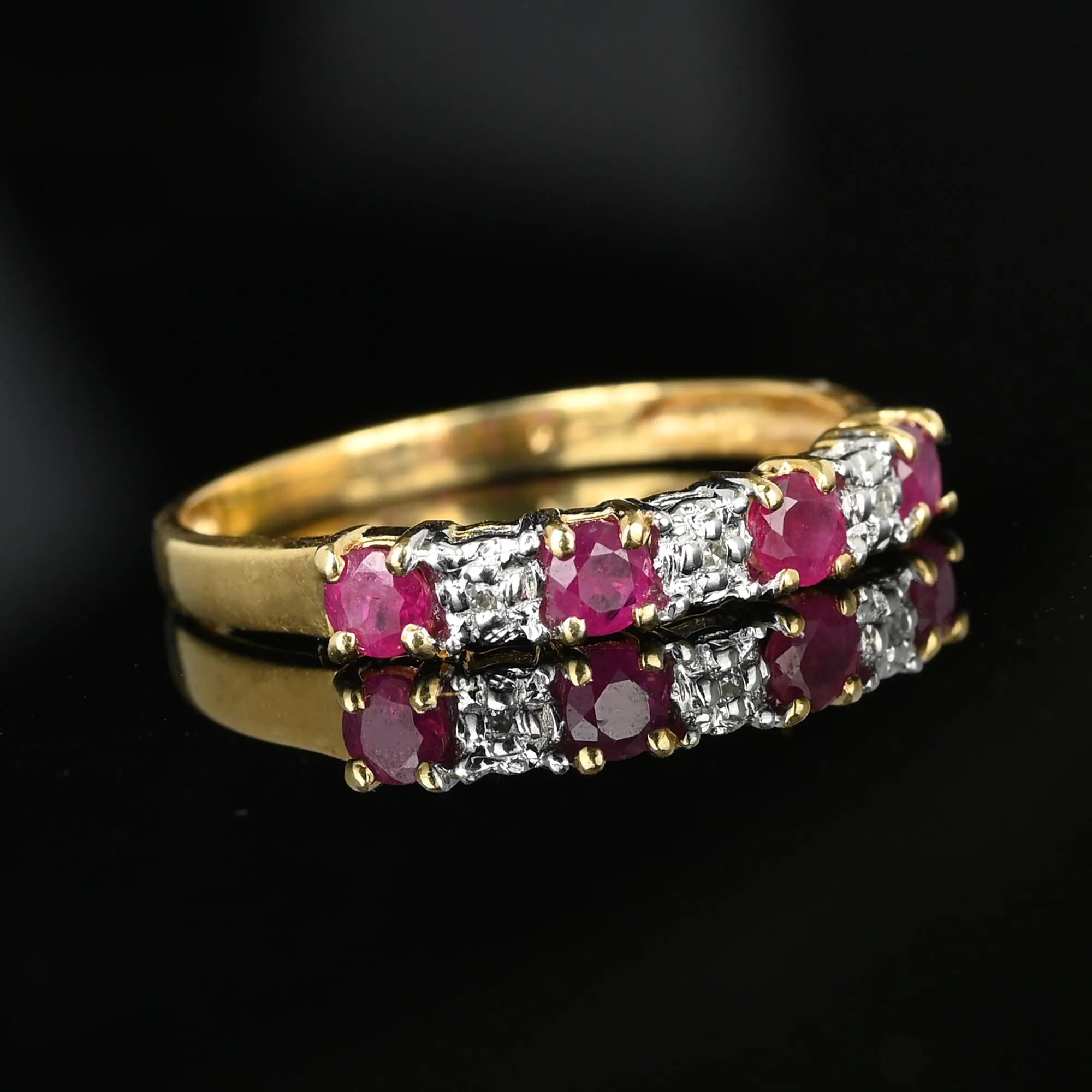 Vintage 14K Gold Half Eternity Diamond Ruby Ring Band