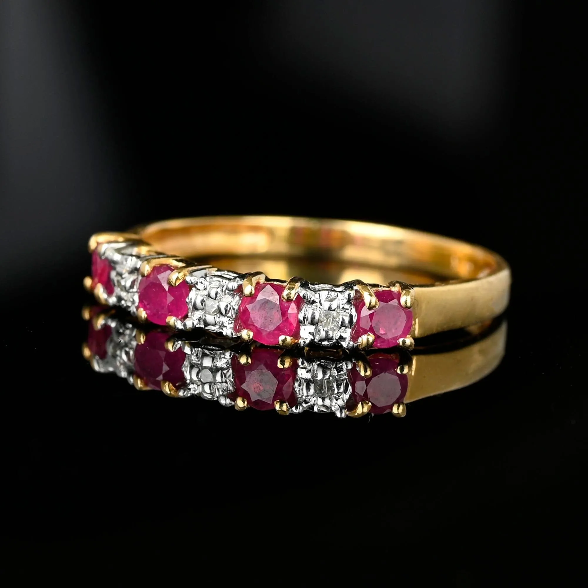 Vintage 14K Gold Half Eternity Diamond Ruby Ring Band