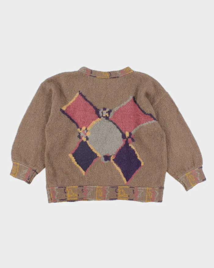 Vintage 90s Abstract Patterned Wool Jumper - M