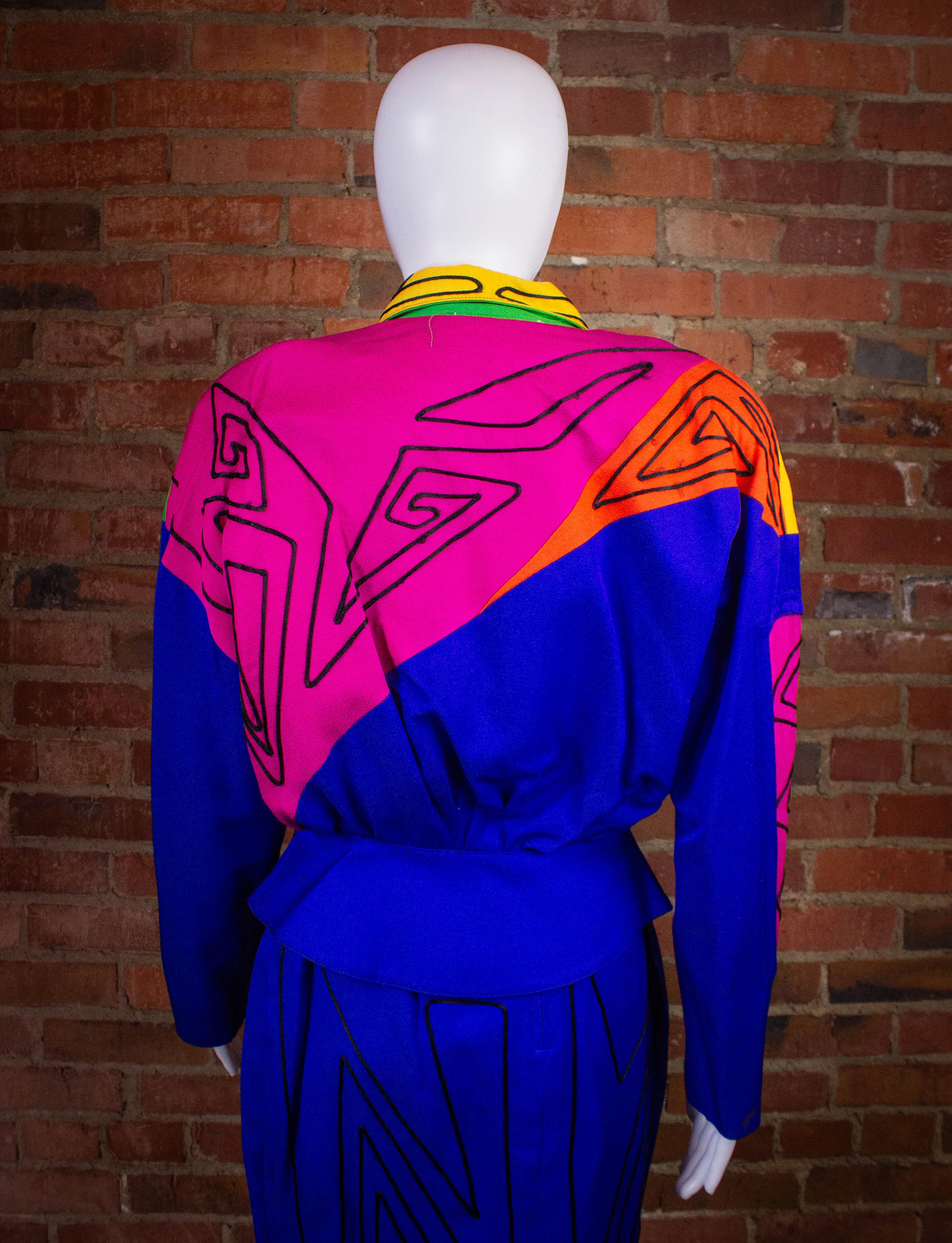 Vintage Cache Neon Abstract Skirt and Jacket Set 80s Small