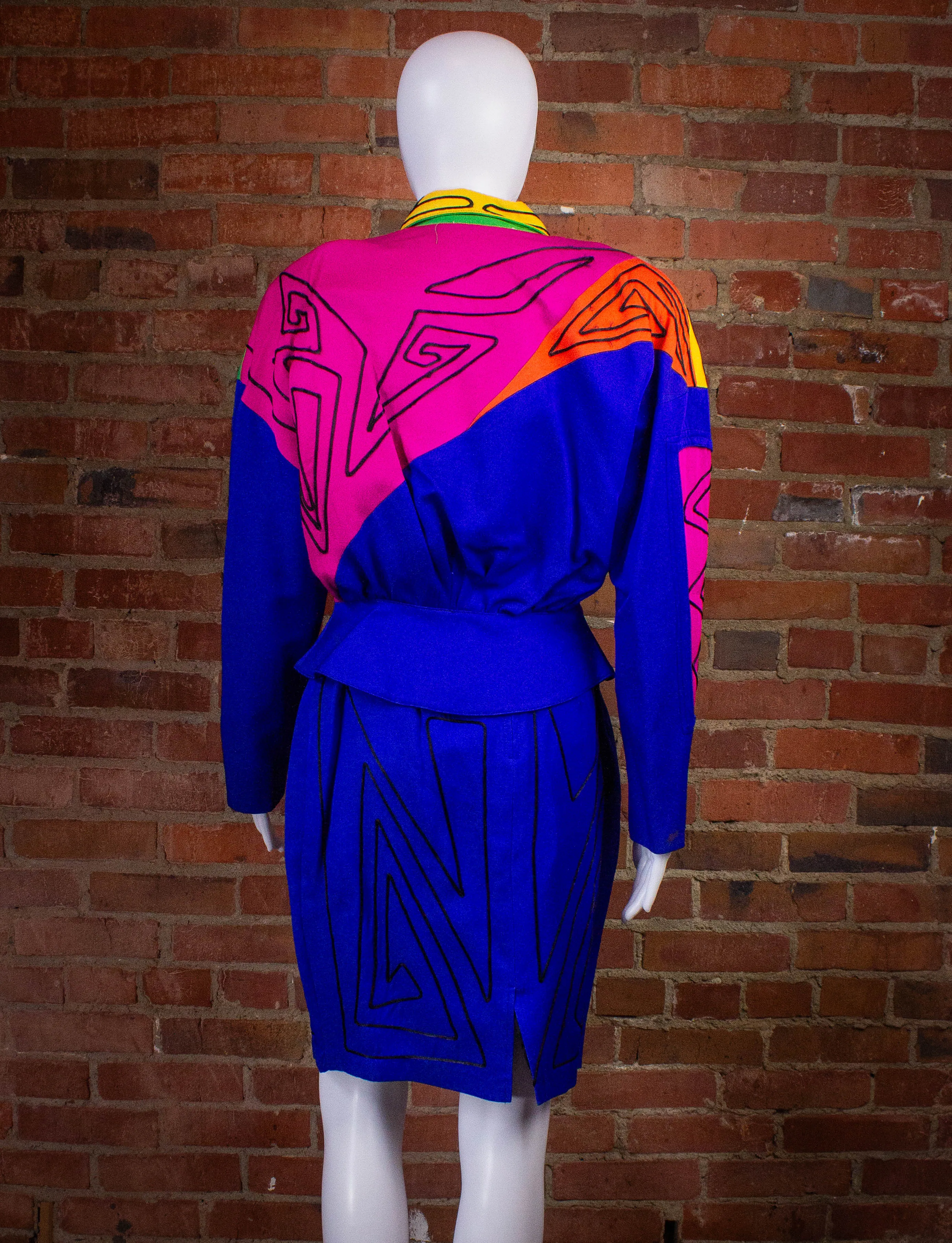 Vintage Cache Neon Abstract Skirt and Jacket Set 80s Small