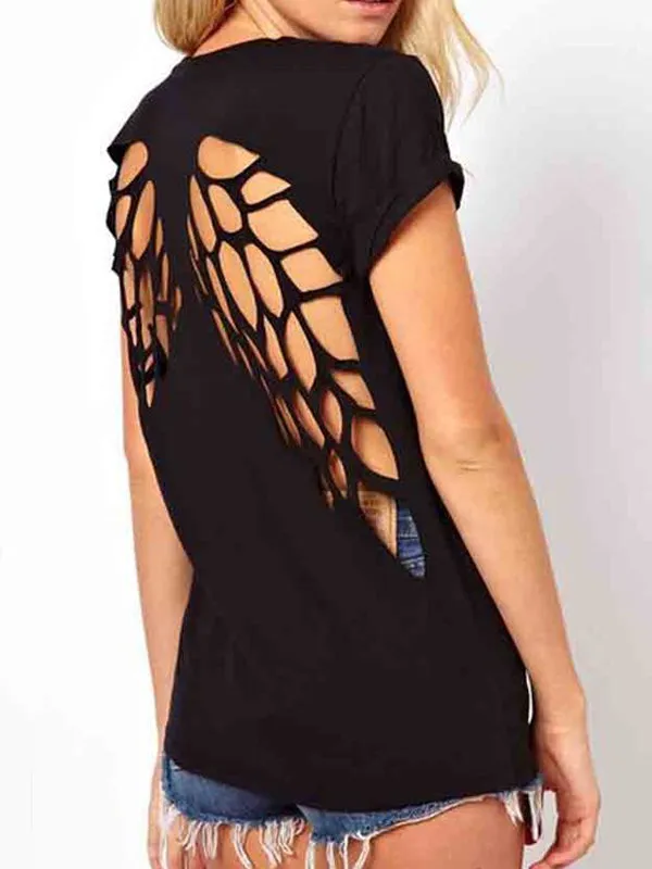 WealFeel Black Crochet Wings Relaxed T-shirt