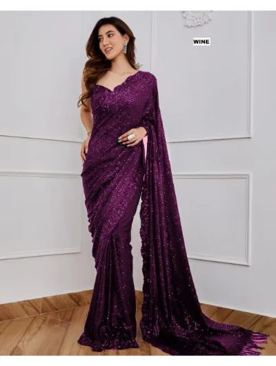 Wine Heavy Sequence Georgette Saree