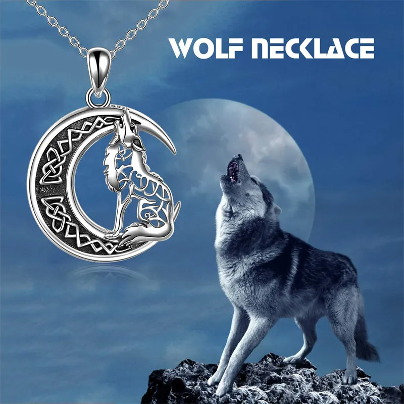 Wolf Jewelry Sterling Silver Howling Wolf Pendant Necklace Jewelry for Wolf Lover Women Men Girls Mom Friend Birthday