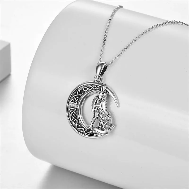 Wolf Jewelry Sterling Silver Howling Wolf Pendant Necklace Jewelry for Wolf Lover Women Men Girls Mom Friend Birthday