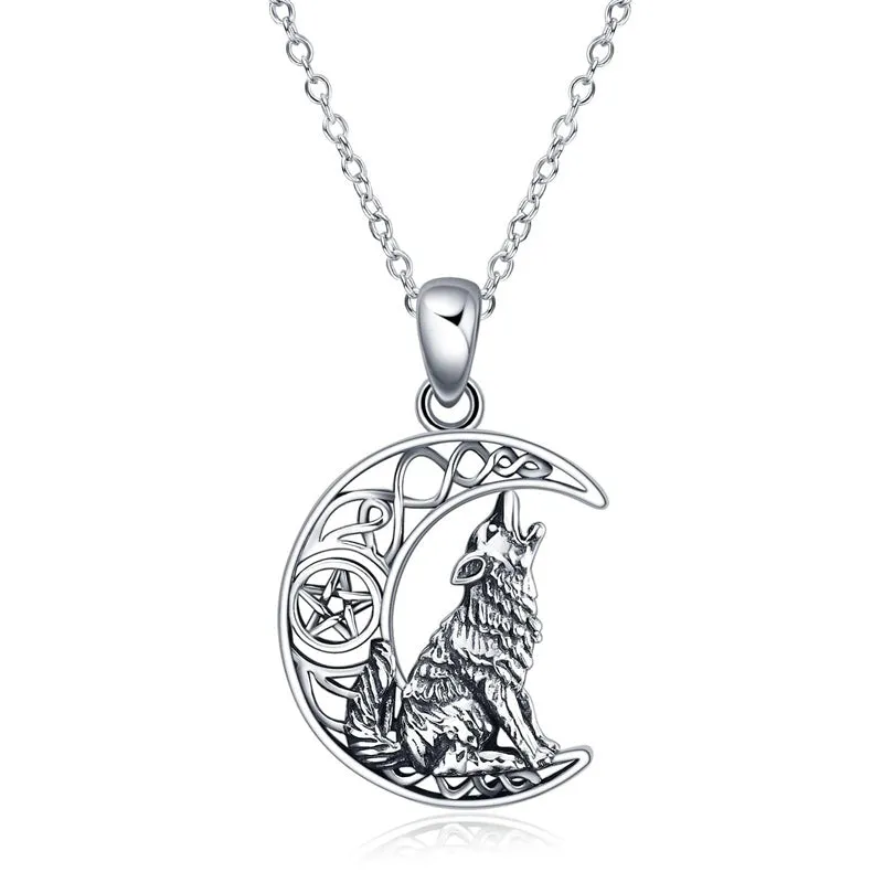 Wolf Jewelry Sterling Silver Howling Wolf Pendant Necklace Jewelry for Wolf Lover Women Men Girls Mom Friend Birthday