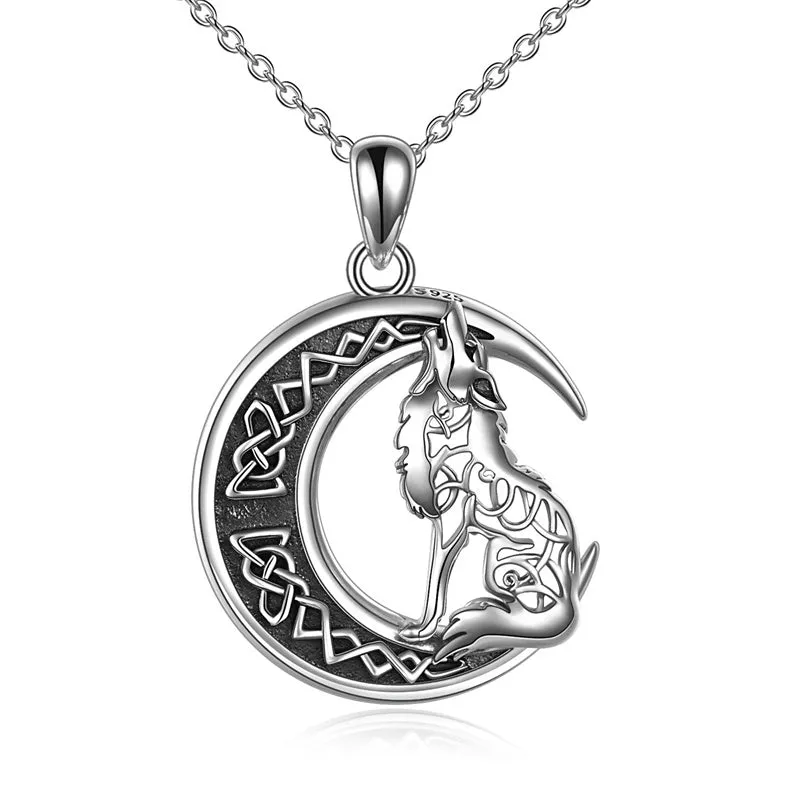 Wolf Jewelry Sterling Silver Howling Wolf Pendant Necklace Jewelry for Wolf Lover Women Men Girls Mom Friend Birthday