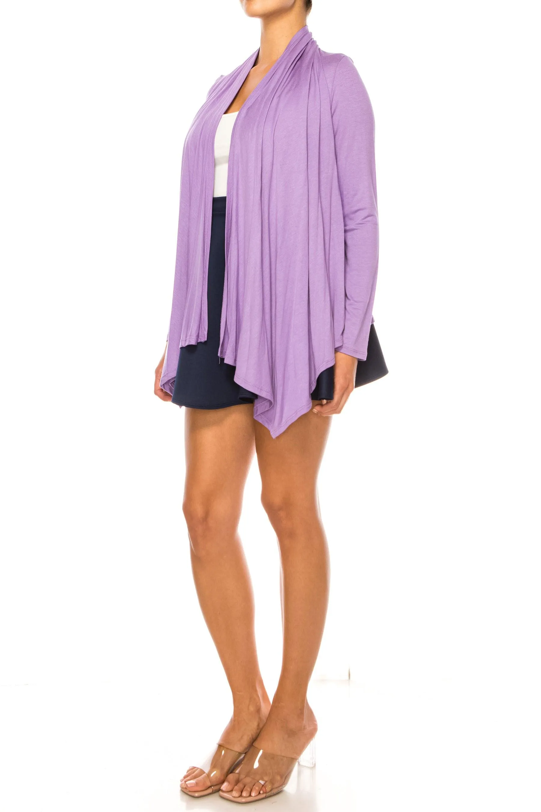 Women's Asymmetric Hem Cardigan with Draped Neck and Open Front