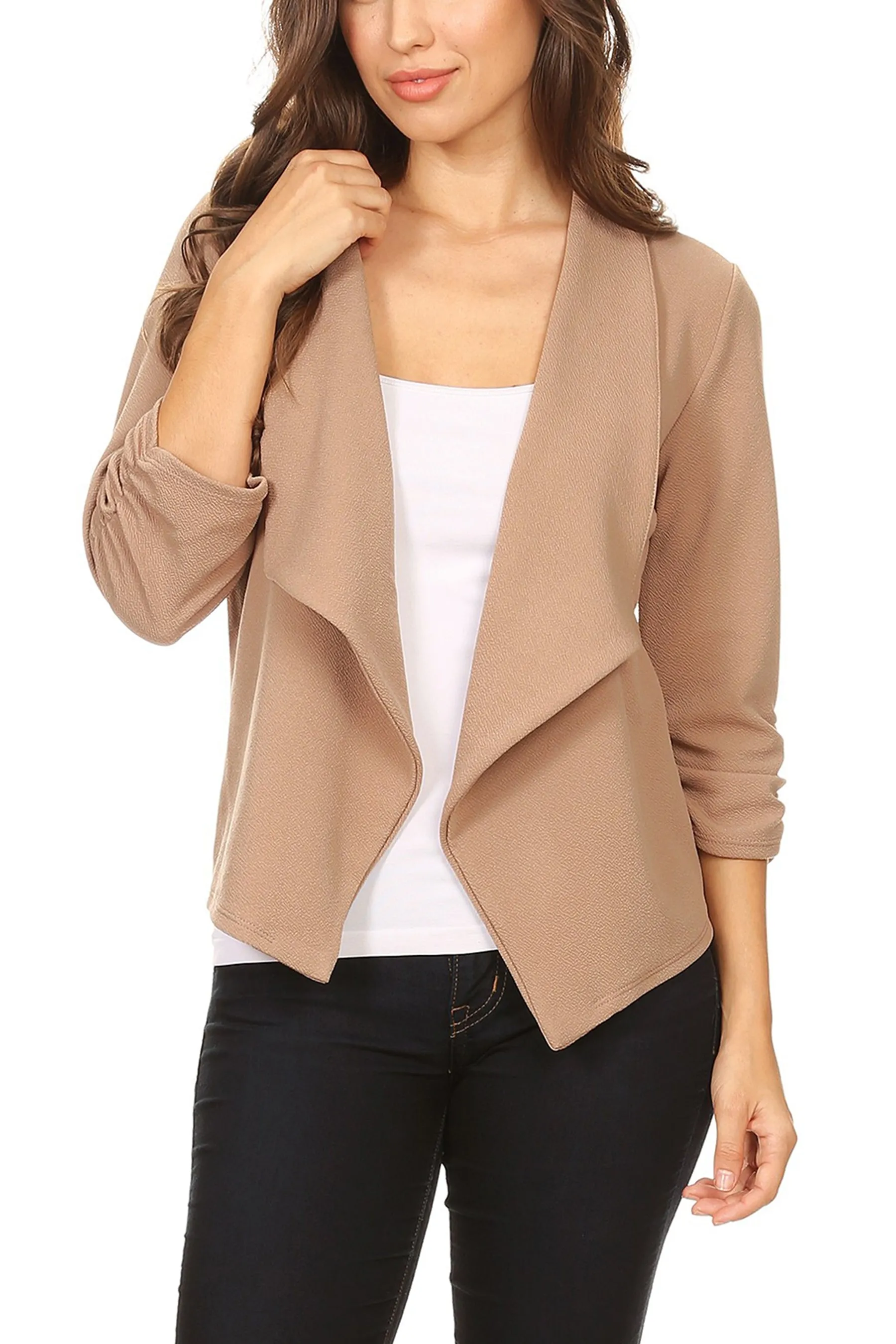 Women's Casual 3/4 Sleeve Fitted Solid Open Front  Blazer Jacket