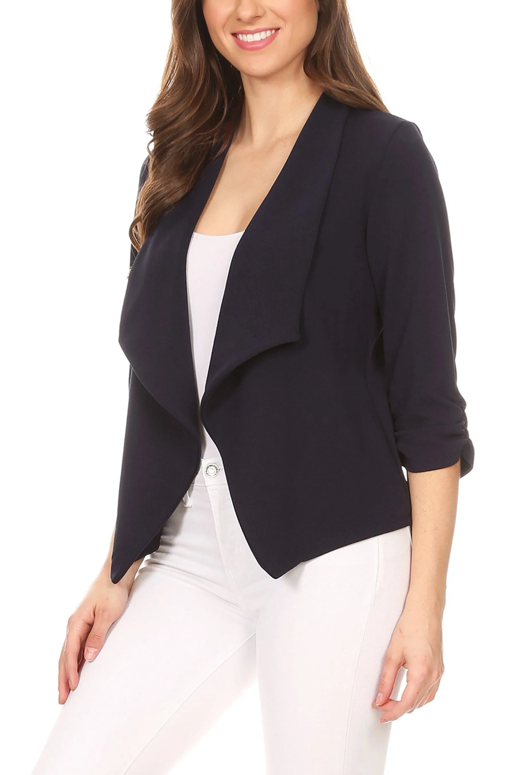 Women's Casual 3/4 Sleeve Fitted Solid Open Front  Blazer Jacket