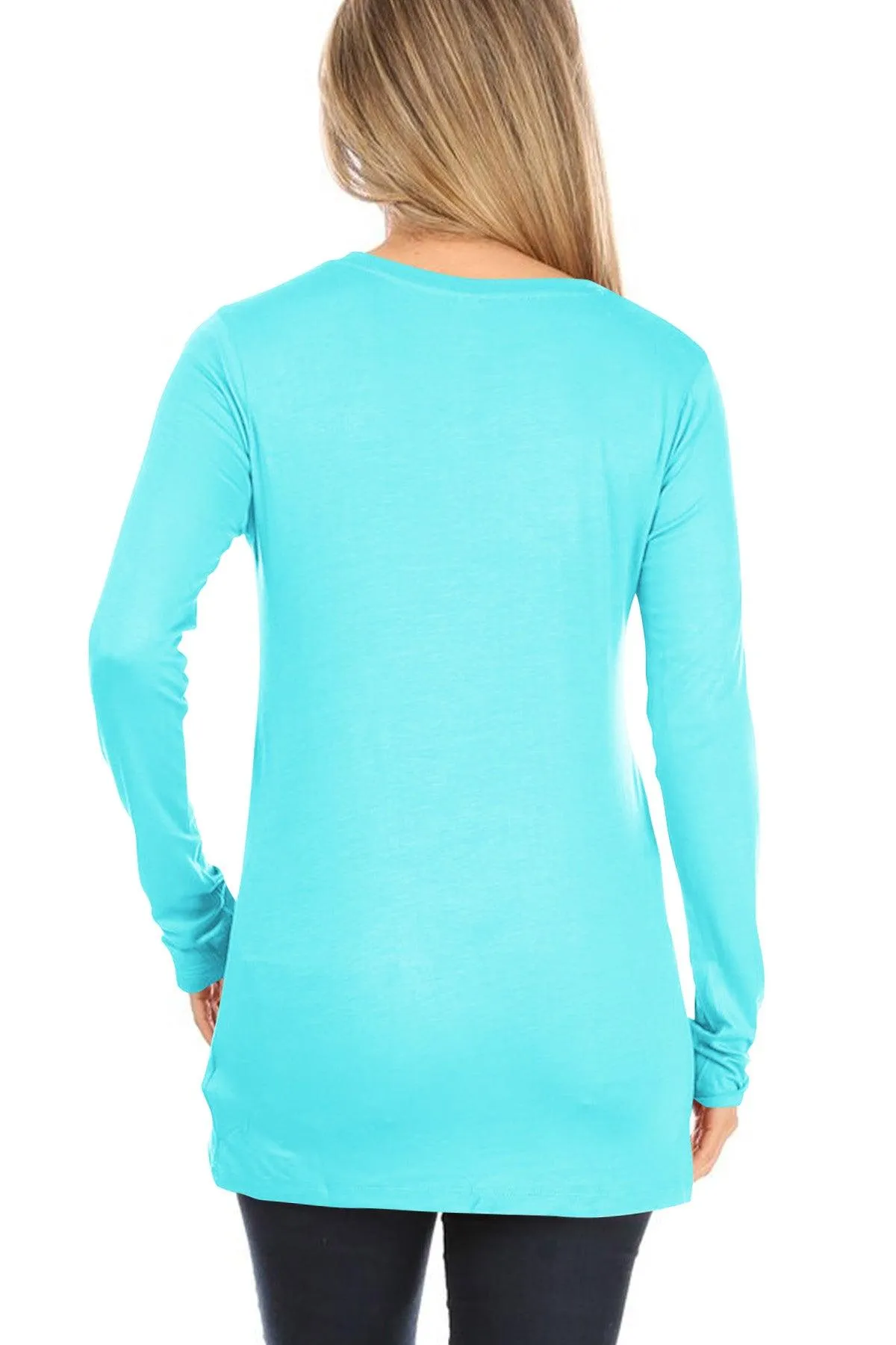 Women's Casual Long Sleeve Solid Stretch Relaxed Fit Basic Pull On T-Shirts Tunic Top