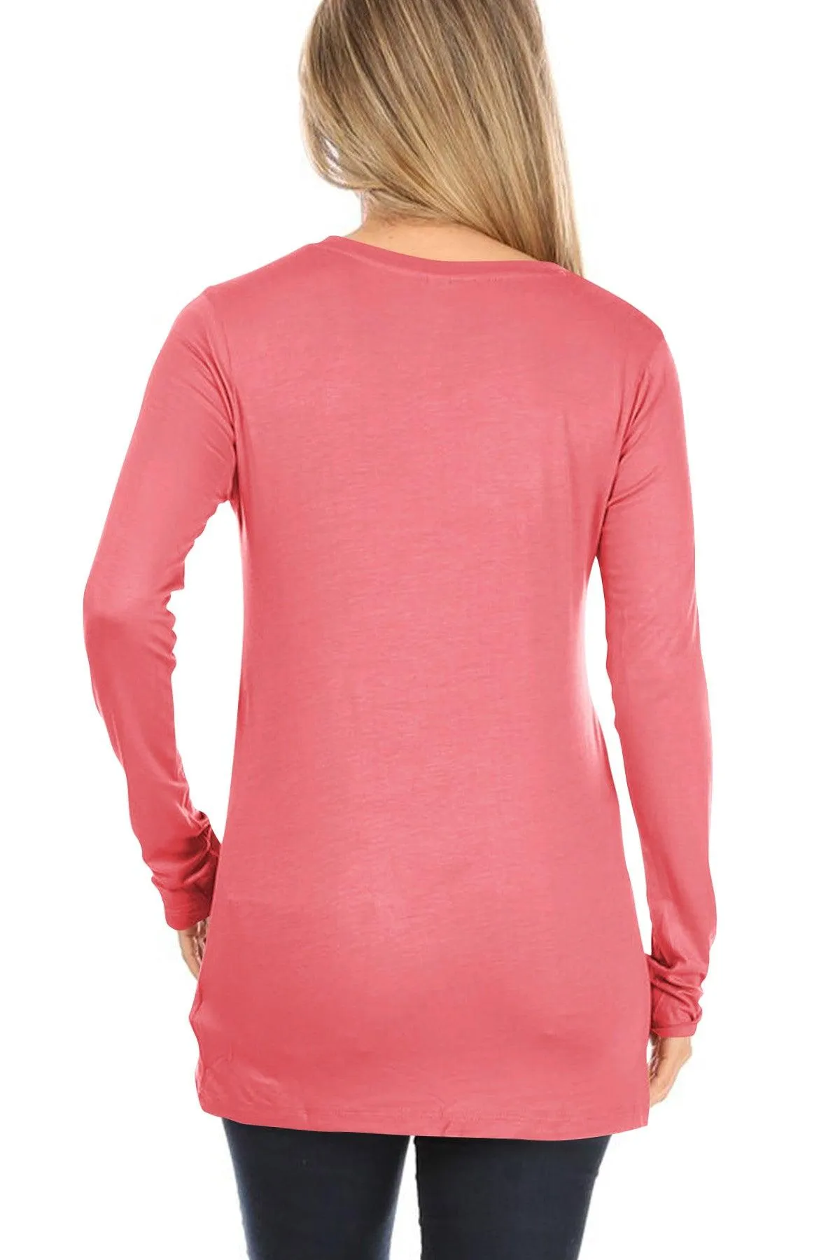 Women's Casual Long Sleeve Solid Stretch Relaxed Fit Basic Pull On T-Shirts Tunic Top