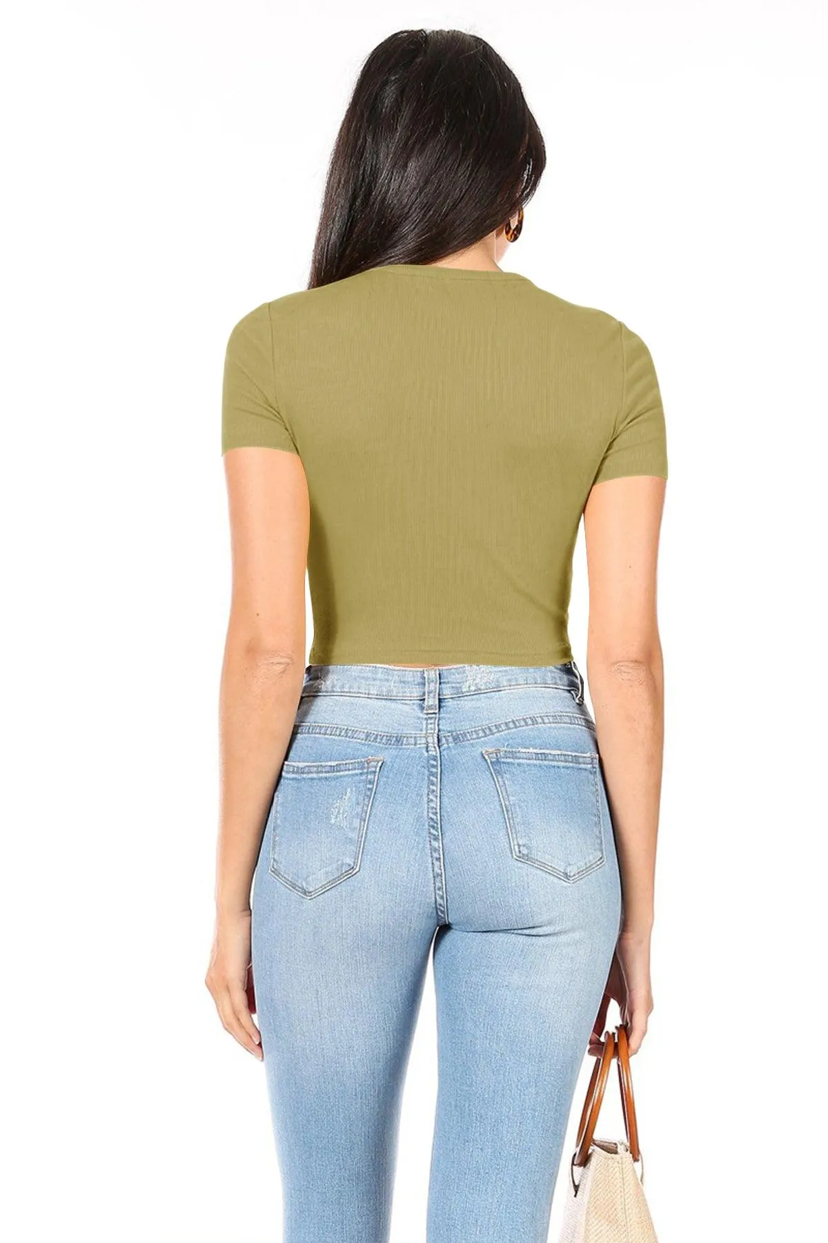 Women's Casual Short Sleeve Solid Stretch Ribbed Crop Top T-Shirt